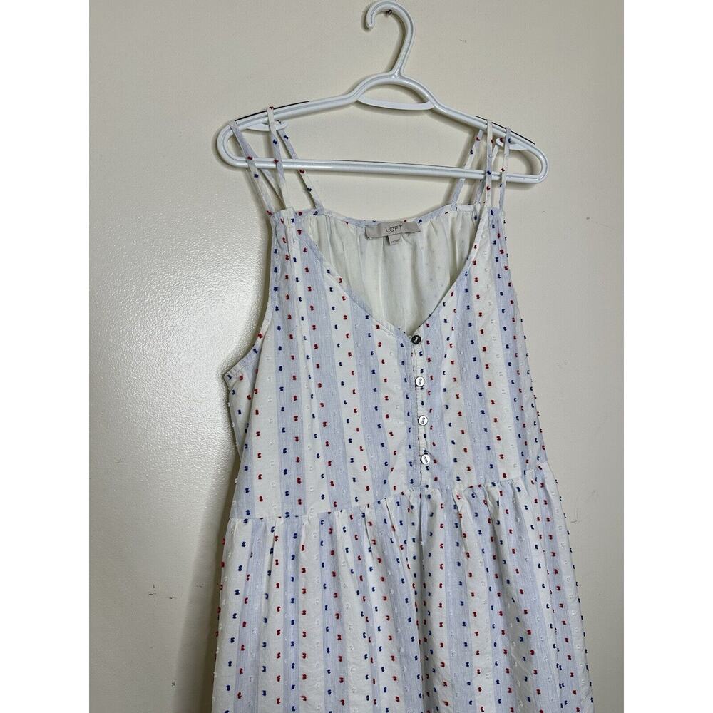 Loft Patriotic Swiss Dot Cotton Clip Strappy Button Midi Dress Sz 14 MSRP $120 - Picture 4 of 12